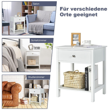 Set nočních stolků 2patrových se zásuvkou, 48x40x58 cm, bílý