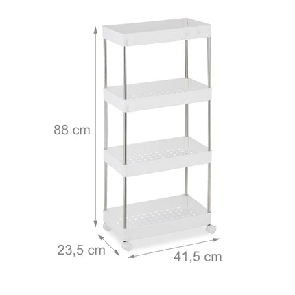 White 4-Tier Rolling Storage Trolley for Kitchen/Bathroom