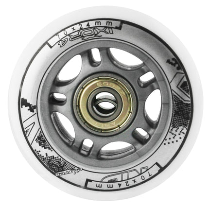 Kolečka 70x24mm 82A (4 ks) + ložiska ABEC-7 (8 ks) sada, bílá