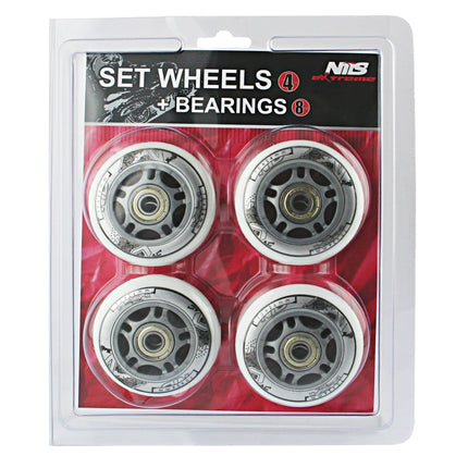 Kolečka 70x24mm 82A (4 ks) + ložiska ABEC-7 (8 ks) sada, bílá