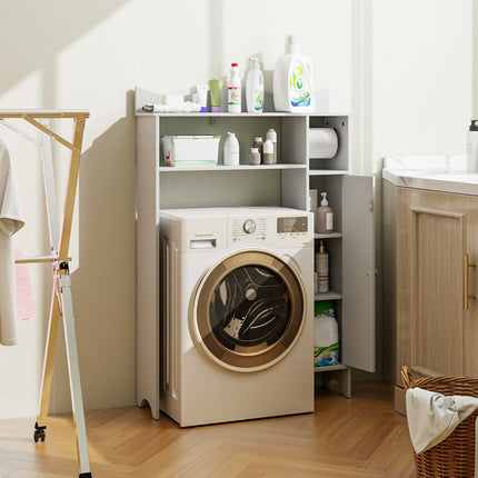White Bathroom Cabinet with Toilet Paper Holder & Shelves