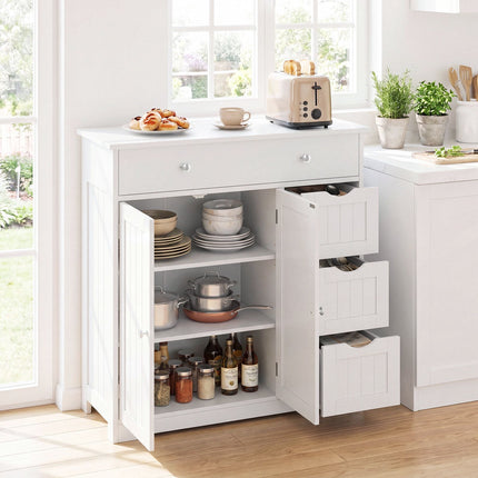 White Bathroom Floor Cabinet with 4 Drawers and 2 Doors