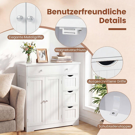 White Bathroom Floor Cabinet with 4 Drawers and 2 Doors