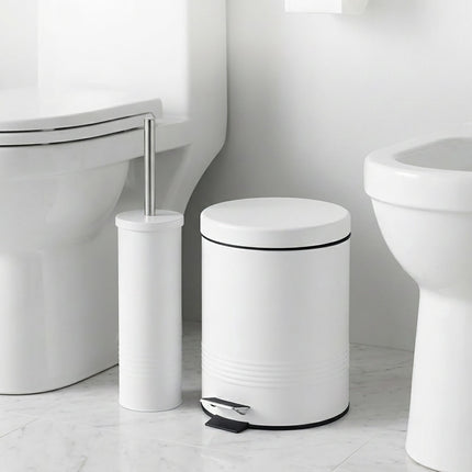 White Bathroom Set with Pedal Bin & Toilet Brush