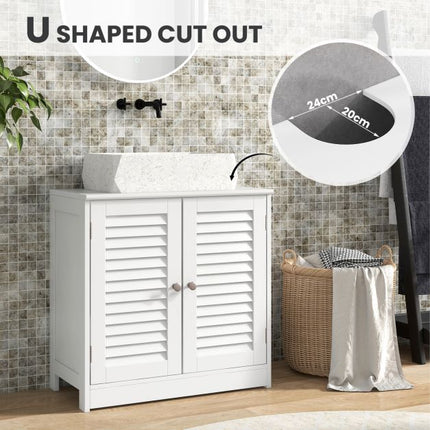 White Bathroom Vanity Cabinet with Shutter Doors, 60x30x60 cm