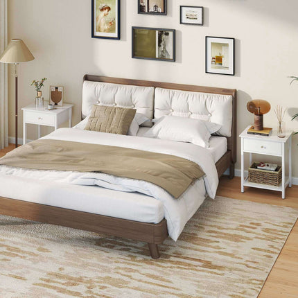 White Bedside Tables Set of 2 with Drawer & Shelf
