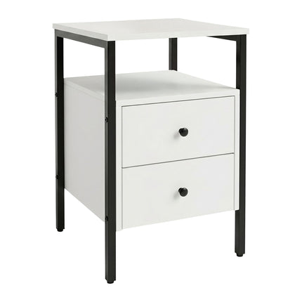 White Bedside Table with 2 Drawers, 61x40x40 cm