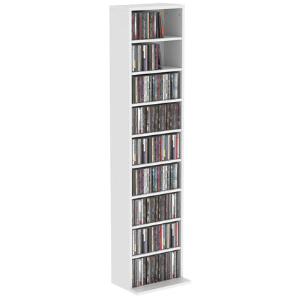 White CD/DVD Shelf, 9 Levels, Adjustable Storage for 260 CDs