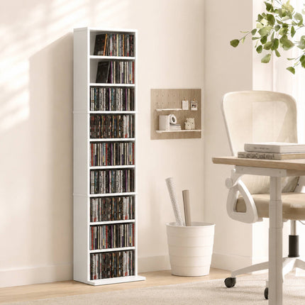 White CD/DVD Shelf, 9 Levels, Adjustable Storage for 260 CDs