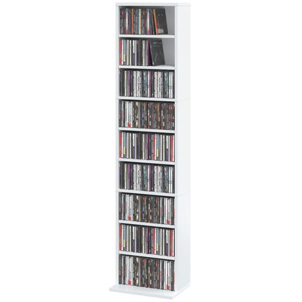 White CD/DVD Shelf, 9 Levels, Adjustable Storage for 260 CDs