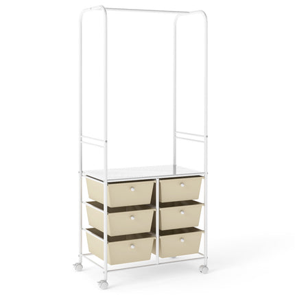 White Clothing Rack with 6 Drawers and Wheels