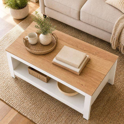 White Coffee Table with Storage, 2-Tier, 105 x 60 x 46 cm