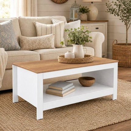 White Coffee Table with Storage, 2-Tier, 105 x 60 x 46 cm