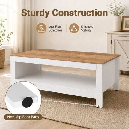 White Coffee Table with Storage, 2-Tier, 105 x 60 x 46 cm
