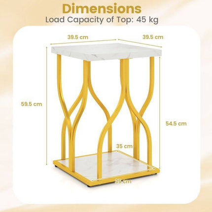 White Faux Marble Bedside Table with Gold Metal Frame