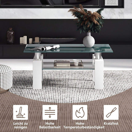 White Glass Coffee Table with Shelf – 99 x 60 x 44.5 cm