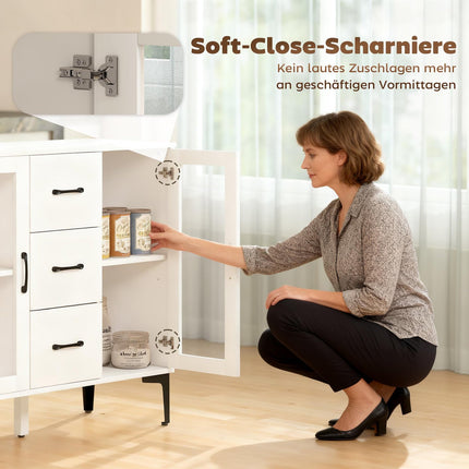 Komoda z MDF s dvířky Soft-Close a zásuvkami, bílá