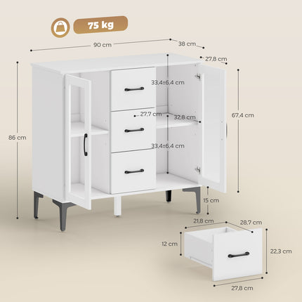 Komoda z MDF s dvířky Soft-Close a zásuvkami, bílá