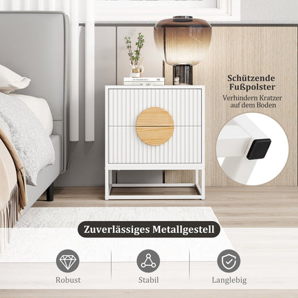 Odkládací stolek Mid-Century se 2 zásuvkami a kovovým rámem, bílý