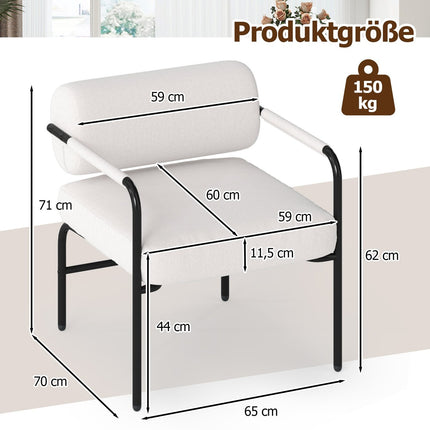 Moderní relaxační křeslo s područkami, sametové čalounění, bílé