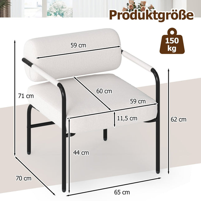 Moderní relaxační křeslo s područkami, sametové čalounění, bílé