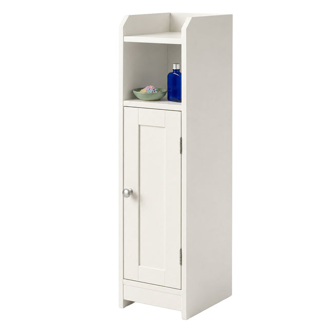 White Narrow Bathroom Cabinet with Adjustable Shelves