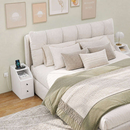 White Nightstand with USB, Type-C Ports & Drawers