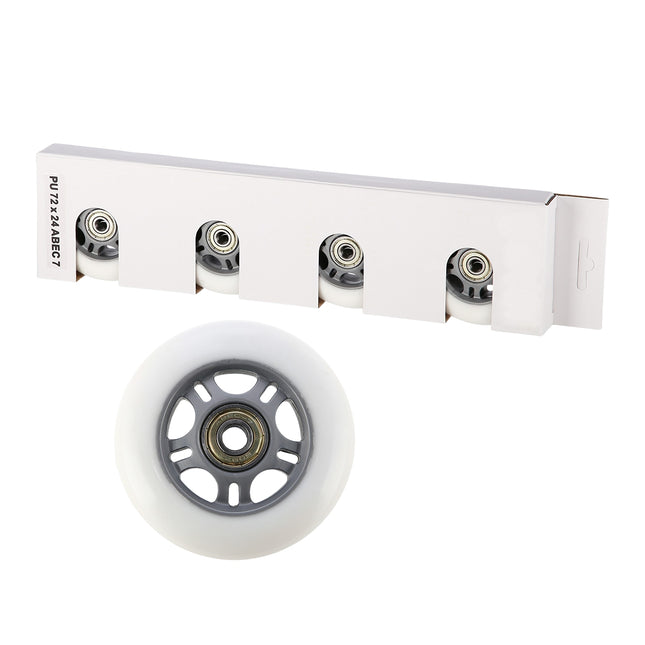 PU kolečka na skateboard 72x24 82A, sada ložisek ABEC-7, bílá