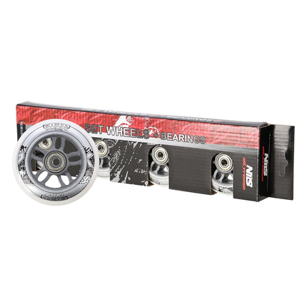 PU kolečka na skateboard sada, 90x24 82A, ložiska ABEC-7, bílá