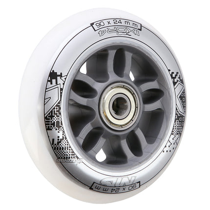 PU kolečka na skateboard sada, 90x24 82A, ložiska ABEC-7, bílá