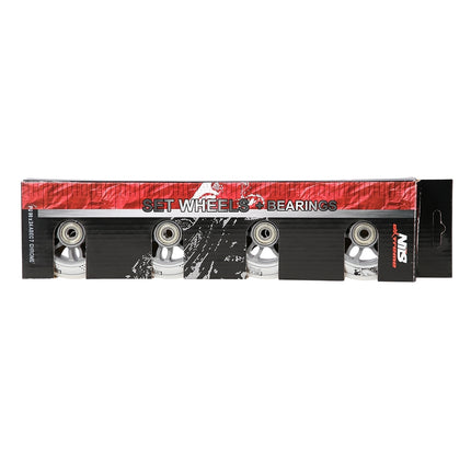 PU kolečka na skateboard sada, 90x24 82A, ložiska ABEC-7, bílá