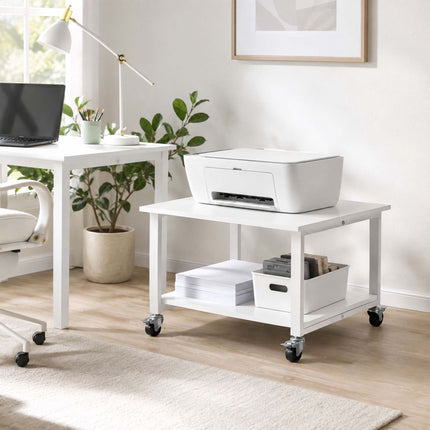 White Printer Stand with Castors – 2-Tier, 50x50 cm