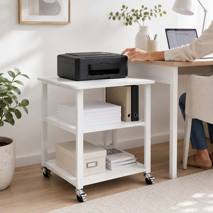 White Printer Stand with Castors – 3-Tier, Under-Desk