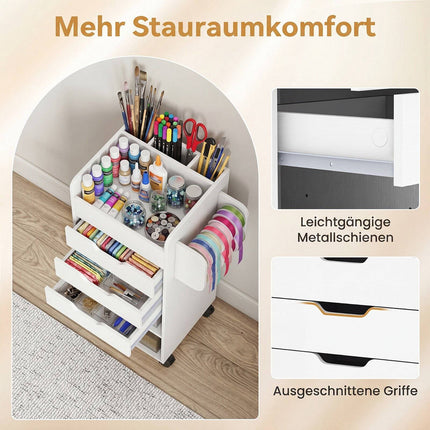 White Rolling Craft Cart with 3 Drawers & Shelves