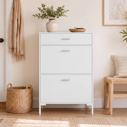 White Shoe Cabinet for 12 Pairs with Adjustable Shelves