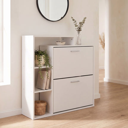 White Shoe Cabinet with 2 Flaps – Compact Hallway Storage