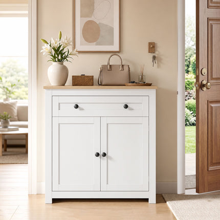 White Sideboard with Drawer and Adjustable Shelf, 78.5x35x80 cm