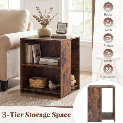 White Square Sofa Side Table with Open Storage Shelves
