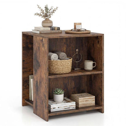 White Square Sofa Side Table with Open Storage Shelves