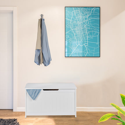 Úložná truhla s víkem – laťkový design, bílá