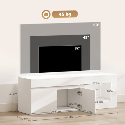 White TV Stand with Doors and Shelf for 60-Inch TVs