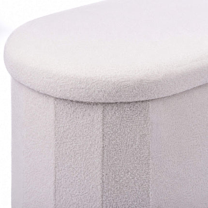 White Teddy Fabric Storage Bench – Upholstered Oval Seat