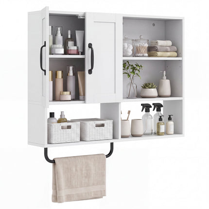 White Wall-Mounted Bathroom Cabinet with Adjustable Shelves