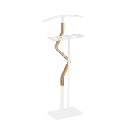 White Wood and Metal Valet Suit Stand