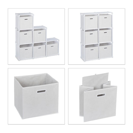 White multi-level shelf with 6 compartments