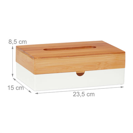 Box na kapesníky s bambusovým víkem, bílý