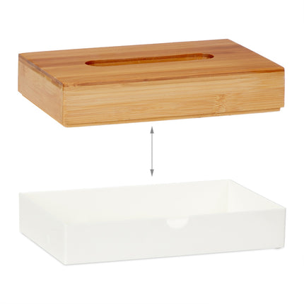 Box na kapesníky s bambusovým víkem, bílý