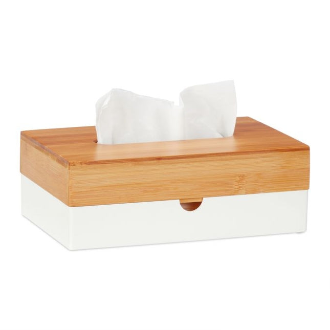 Box na kapesníky s bambusovým víkem, bílý
