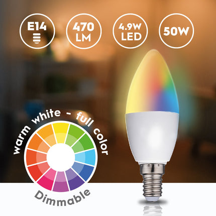 WiFi chytrá LED žárovka E14 RGBW 4.9W 470 lm