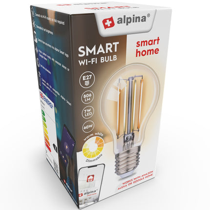 WiFi chytrá LED žárovka E27 Filament teplá bílá 7W 806 lm